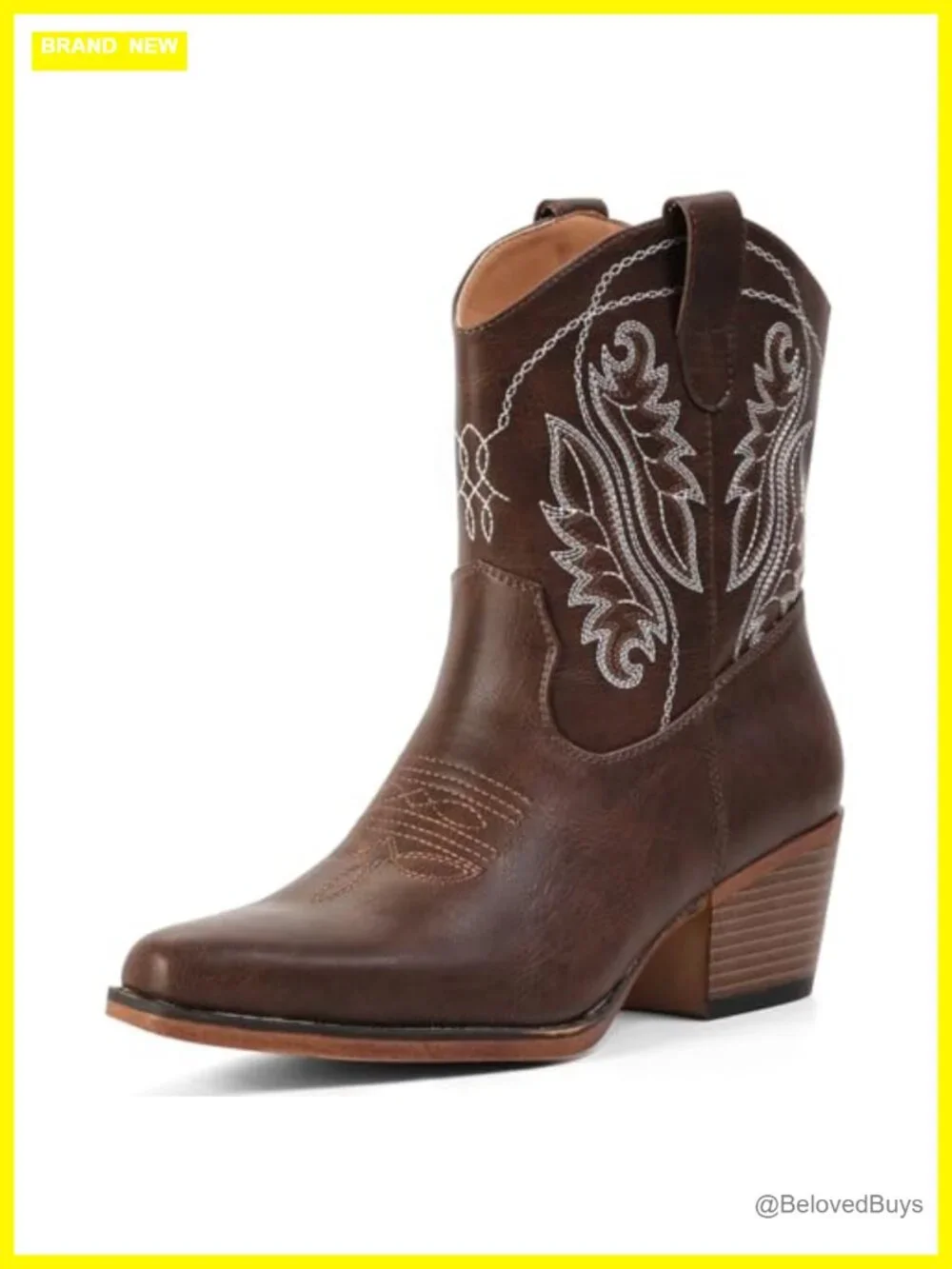 Faux Leather Ankle Cowboy Booties Snip Toe Chunky Heel Western Boots for Women